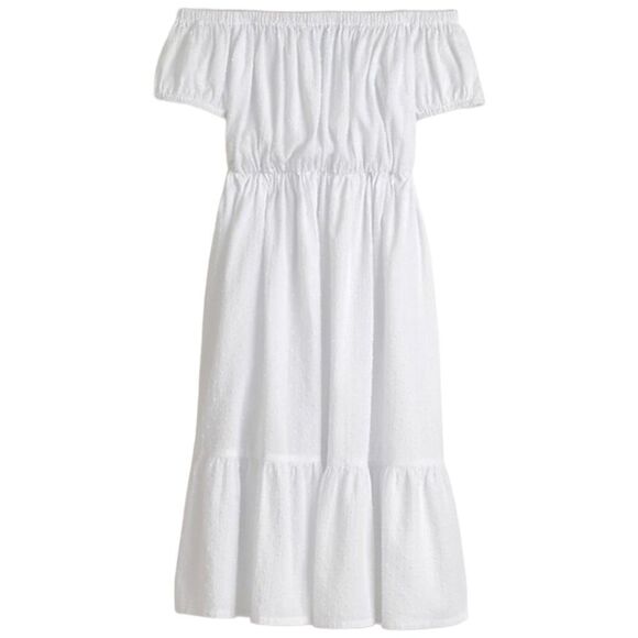 J. Crew Womens Off-The-Shoulder Swiss Dot Tired Beach Cover-up Dress White Large - Picture 2 of 9